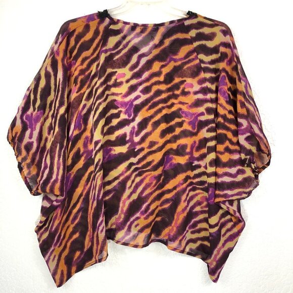 Carole Little Animal Print Sheer Top With Embroidered Neck Size 1X NEW - Picture 2 of 5